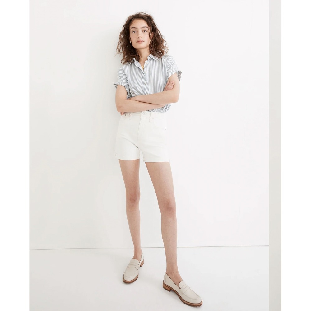 Madewell Size 24 White High Rise Button Fly Cuffed Denim Shorts Summer Casual